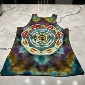 Hand Dyed Tie-Dye Mandala Ribbed Tank Top - Multicolor